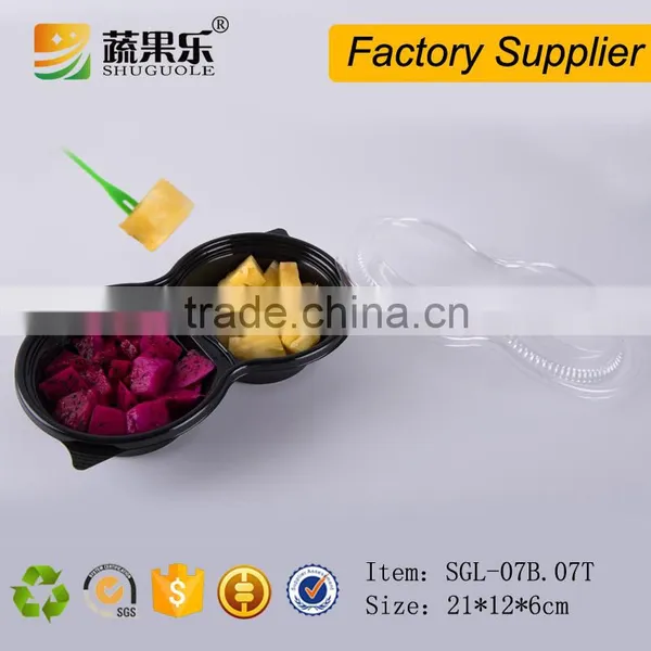 PET Plastic 2 Divided Round Fresh Cut Fruit Salad Container photo-4