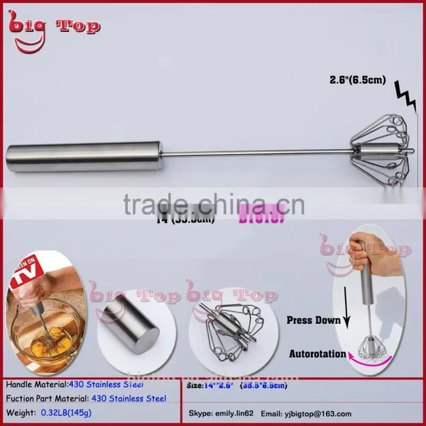 BT0157 14" Rotating Egg Beater With 430 Stainless Steel Handle 14" Whisk With 430 Stainless Steel Function Part 14" Rotary Egg