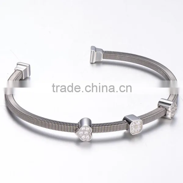 New Products 2016 Heart 316l Stainless Steel Bracelet Girls Inlay Zircon Crystal Beads Bangle Fashion Custume Jewelry for Women photo-2