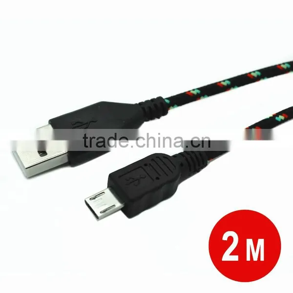 2015 Wholesale Colorful Micro Usb Cable for Blackberry/HTC/Samsung,2M 6FT Fabric Nylon Braided Micro Usb Cable(white) photo-3