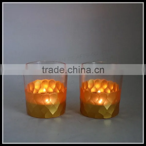 8 oz Hand Cut Gold Painted Glass Candle Holder photo-5