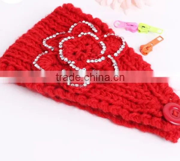 STOCK Wholesale Crystal Crochet Head Wraps Crochet Flower Knit Headwrap photo-2