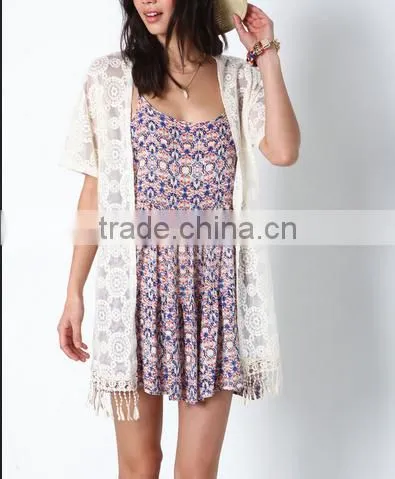 Spring Embroidered Fringe Lace Kimono Short Sleeve Small Women Coat photo-3