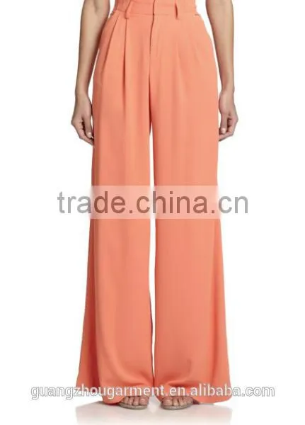 2015 Wholesale Women Office Slim Ladies Plain Color Pleated Loose High Waist Wide Leg Long Pants photo-2