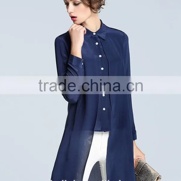 New Arrival Navy Fashion Ladies Long Shirt Designs Customized photo-3