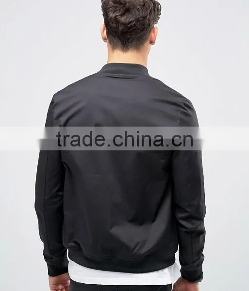Wholesale Best Price High Quality New Design Durable Ribbed Collar Cotton Spandex Black Casual Men Bomber Wind Jacket photo-2