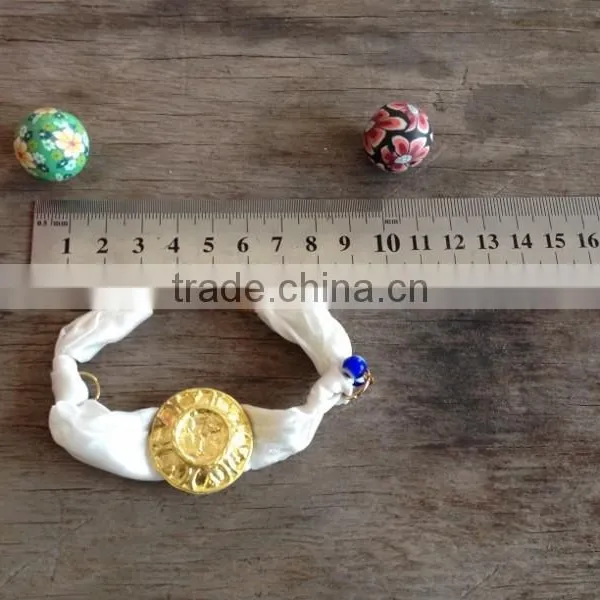 Fabric Cloth Bracelet With Polymer Clay Flower Charm, Gold Teapot Charm Silk Cloth Bracelet New Design Fabric Bracelet photo-3