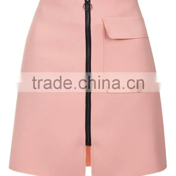 Wholesale OEM Servicees Zip Up A Line Skirts Women 2016 Crepe Patch Pocket Skirts 2016 photo-3