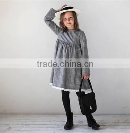 High Quality Autumn Winter Checkered Tweed Dress Long Sleeve Girls Wool Dress 3-5 Year Old Girl Dress photo-5