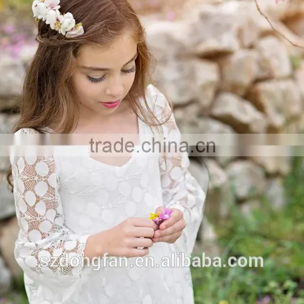 2017 Baby Girl Party Dress Children Frocks Designs Flower Girls White Long Maxi Wedding Dress photo-2