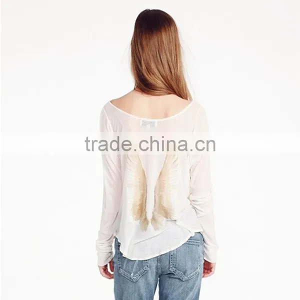 New Design Plus Size Round Neck Black and White Loose Bat Sleeve Casual Clothes Wing Printing t Shirt Blank T-shirt photo-2