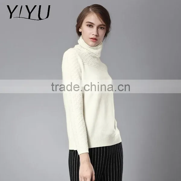 European Casual Style Women Soft White Rollneck Cashmere Knit Sweater photo-2