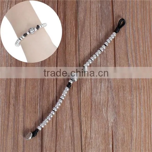 Wax Rope Hand Made Beaded Bracelets Antique Silver Black Halloween Pumpkin Round 21cm Long photo-3
