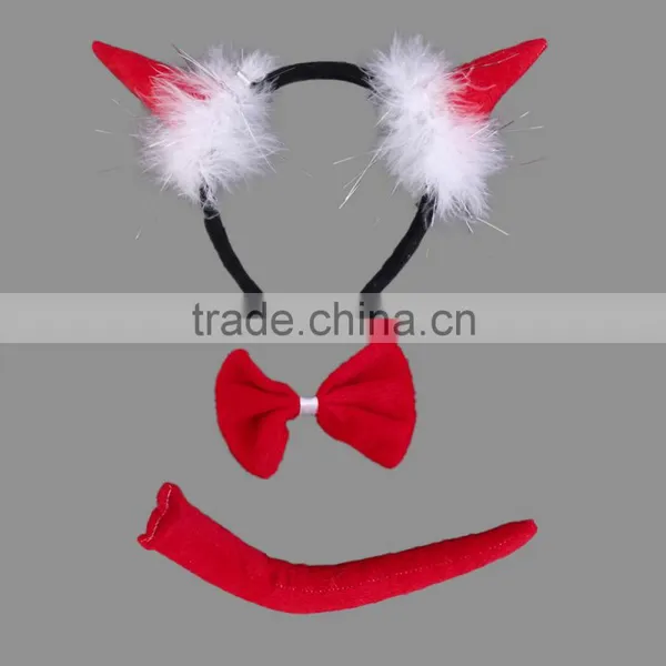 Cute Red Horn Sets Bow Tie 3Pcs Tail Party Ox Horn Fancy Dress Costume For Christmas Halloween/Carnivals Large/Small Size photo-6