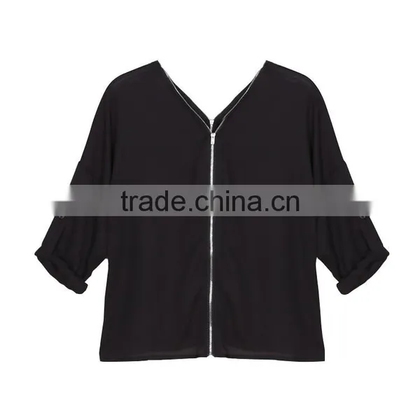 Fashionable Women Knitted Zipper t Shirt Top With 7/8 Sleeve photo-5