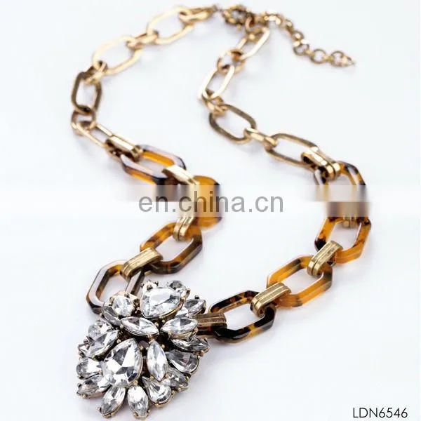 JC Inspired Acrylic Leopard Print Material and Crystal Pendant Necklace Jewelry