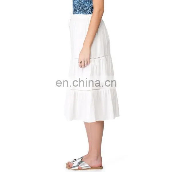 New Arrival White Cotton Draped Blank Long Maxi Skirt photo-4
