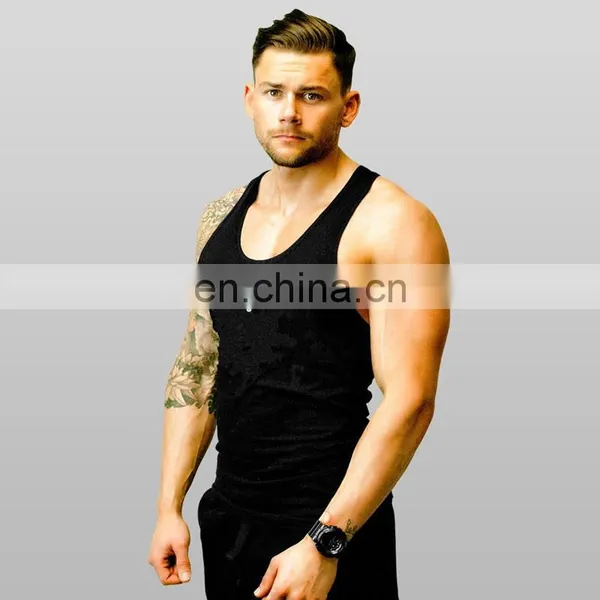 Fitness Black Printed Stringer Vest Mens Spandex Singlet photo-2