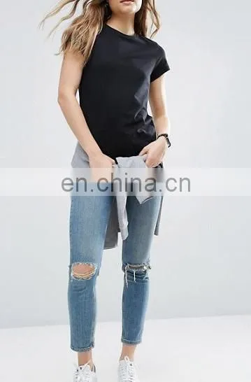 High Quality Cheap Custom Short Sleeves Longline Tall T-shirts Wholesale Cotton Plain Blank Women Tshirt photo-3