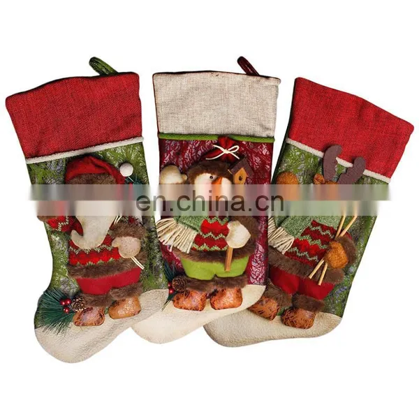 43CM Large 3D Green and Red High Quality Home Decoration Gift Christmas Stockings With Christmas Grass - Reindeer photo-4