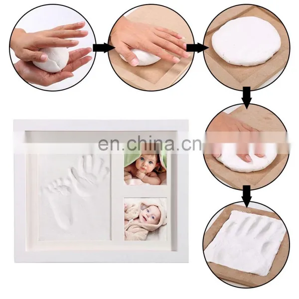 Solid Wood Newborn Baby Handprint and Footprint Inkpad Clay Display With 2 Photo Frames Kit for Keepsake photo-3