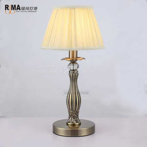 RM1864 Fabric Lamp Shade Classic Antique Brass Modern Copper Hotel Table Lamp