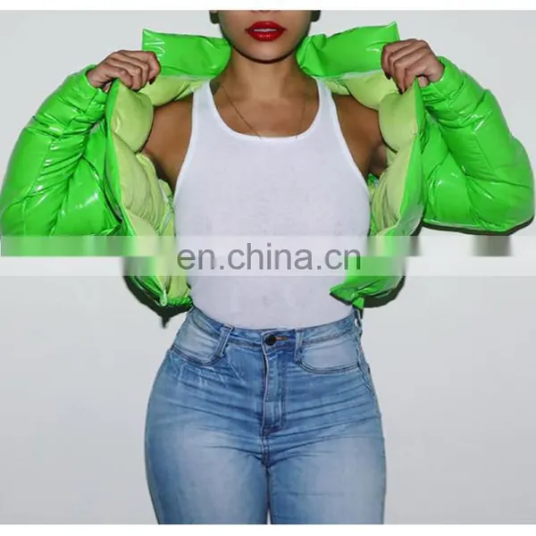 Hot 2020 Women Winter Bright Metal Short PU Jackets And Coats For Women photo-5