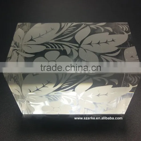 Custom Clear Acrylic Paperweight With Printed Frosted White Picture Pattern,tall Square Crystal Glass Block Desktop Decoration photo-3
