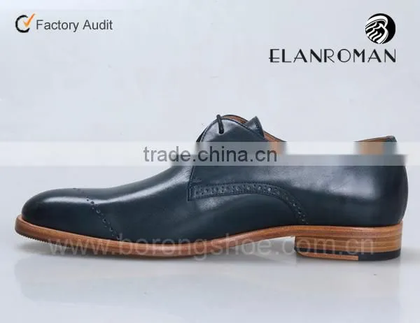 Gentle Fashion Real Calf Leather Derby Dyed Blue Men Business Natural Leather Dress Shoes photo-4