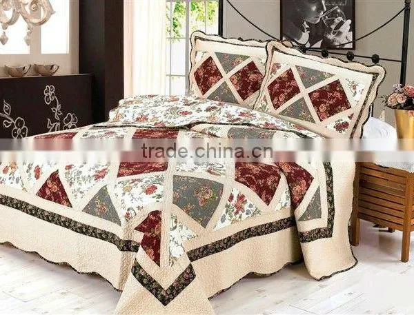 Classic Print Cotton Patchwork Quilt Bedspread 3pc Bed Set