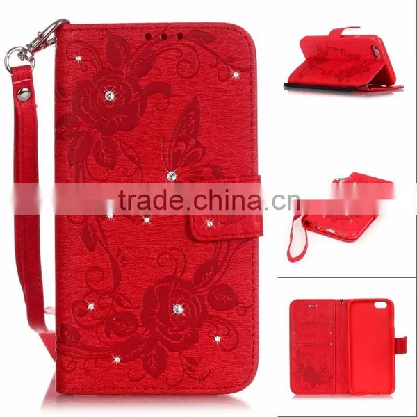 New Diamond Butterfly Wallet Leather Case for Iphone 6s 6s Plus With Strap With Inside TPU Phone Accessory photo-2
