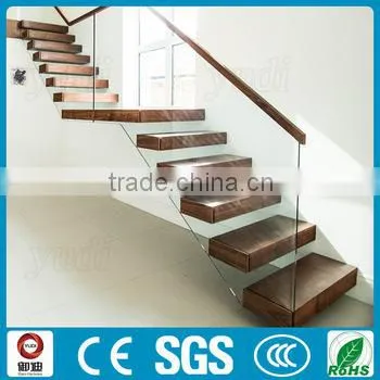 Modern Indoor Wooden Floating Staircase With Glass Railing photo-2