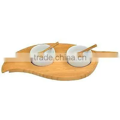 2 Bowl Leaf Shape Serving Platter Dishes Bamboo Kitchen Draining Ceramic Bowls Tray Party Serning Tray photo-2