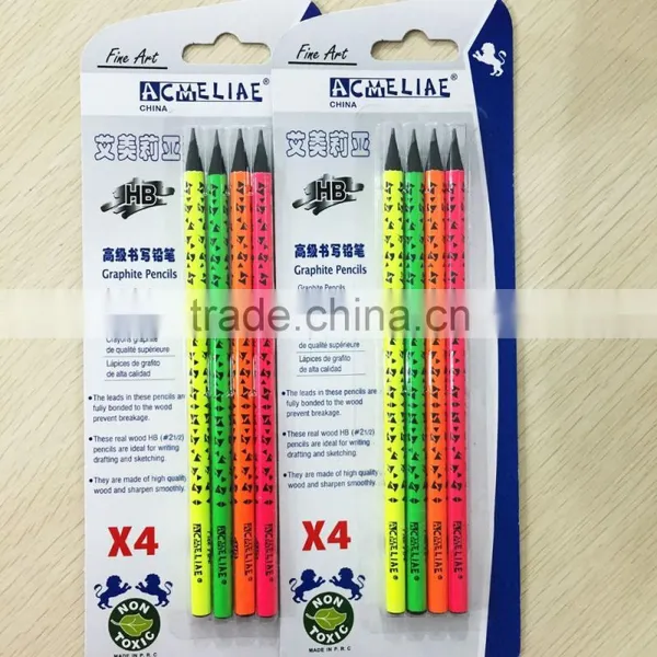 7" Standard Size Round Shape Black Wood Neon Body Heat Rolling HB Pencil in Blister Card photo-2