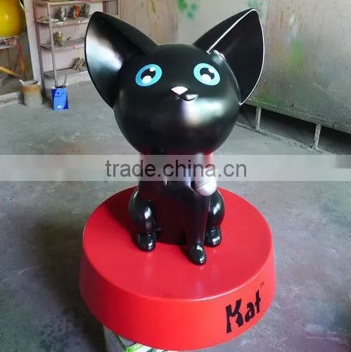 Indoor Fiberglass Cartoon Cat Sculpture Statue