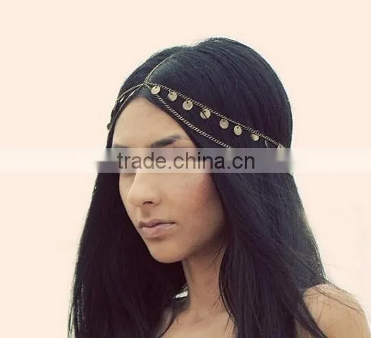 Women Fashion Metal Coins Tassels Head Chain Jewelry Headband Head Piece Hair Band photo-2