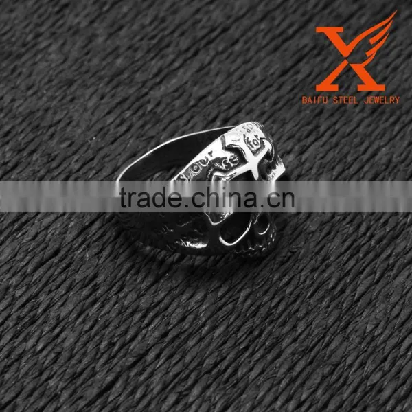 In Stock Stainless Steel Vintage Gothic Cross Silver Skull Ring photo-4