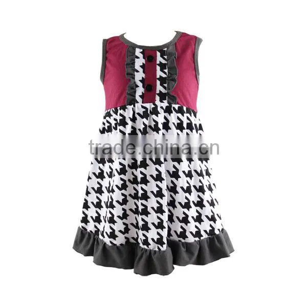 Wholesale 2016 Children Outfit Houndstooth Printed Dress Match Wine Triple Ruffle Pants Clothing Set Baby Girl Fall Clothes photo-3