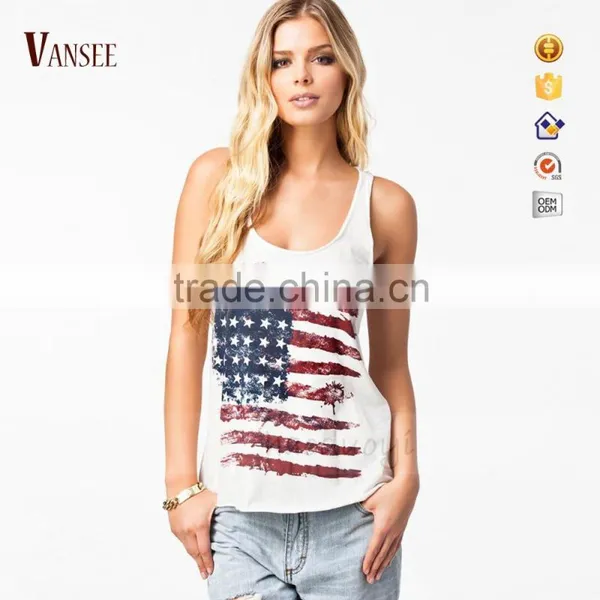 Cotton Printing American Flag Design Loose Tank Top for Women
