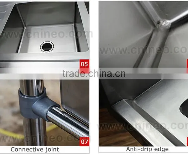 Free Standing Restaurant Commercial Stainless Steel Industrial Kitchen Sink photo-3