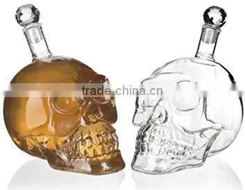 Haonai Wholesale 750ml 1000ml Glass Vodka Whisky Wine Skull Bottles With Stopper photo-4