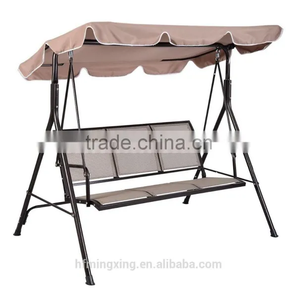 3 Person Outdoor Patio Swing Canopy Awning Yard Furniture Hammock Steel Beige photo-2