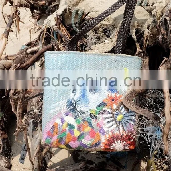 Handpainted Straw Woven Beach Bag, Tote Bag Beach photo-2