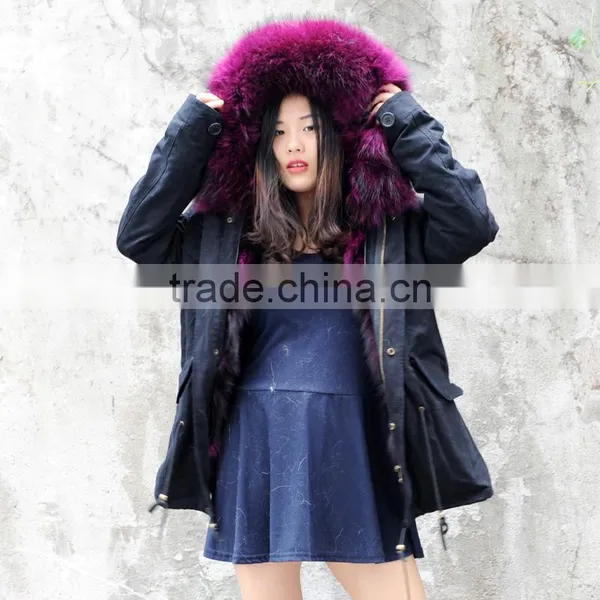CX-G-P-05K Women Real Raccoon Fur Collar Decorate Real Fox Fur Parka photo-5