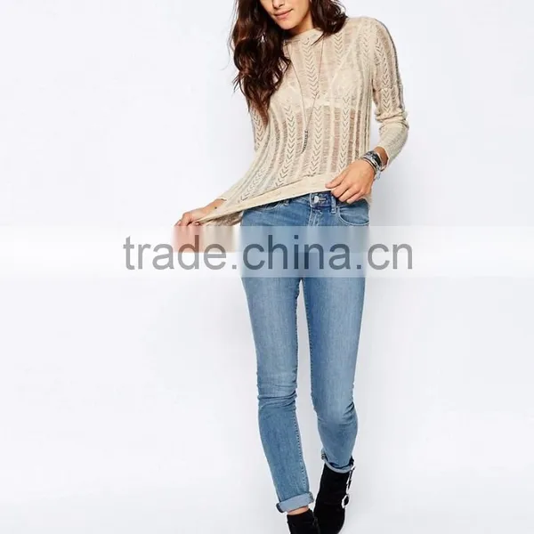 Wholesale European Knitwear Perspective Sexy Long-Sleeved Casual Women Sweater With Vintage Pointelle Look photo-5