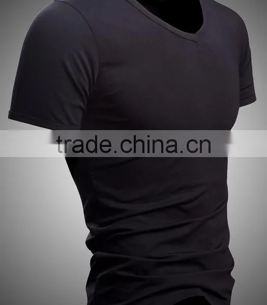 Wholesale Comfort Super Soft V-neck Blank Cheap Men Fitted 100% Preshrunk Combed Cotton T-shirts photo-3