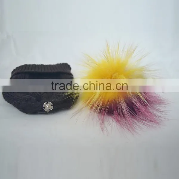 Myfur Black Color Unisex Winter Woolen Beanie With Fur Pompom Top photo-6