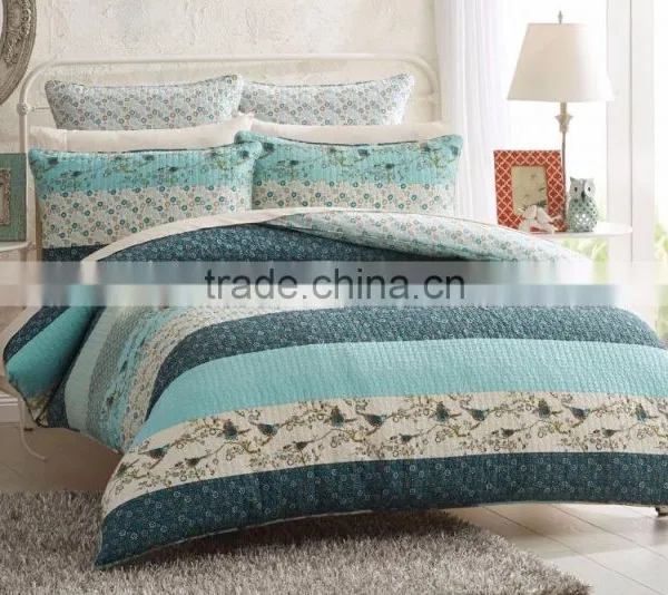 Printed Birds & Plain And Floral Panels Quilt Cover photo-2