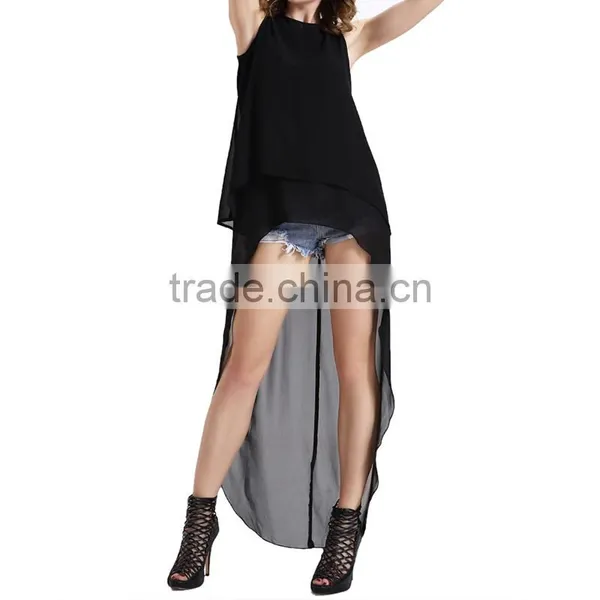 New Fashion Women Sleeveless Blouses False Two Piece Short Front Long photo-4
