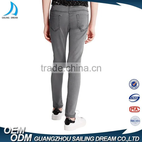 2017 New Arrival New Style Grey Color Skinny Girls Tight Jeans for Kids photo-3